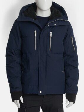 Karl Lagerfeld Paris Men's Blue Sherpa Lined Zip Hooded Down Jacket XXL